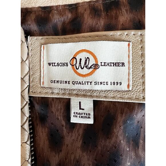 Wilson soft Leather classic minimalist Fitted Braided Zip Front Jacket Size-L - Picture 4 of 11